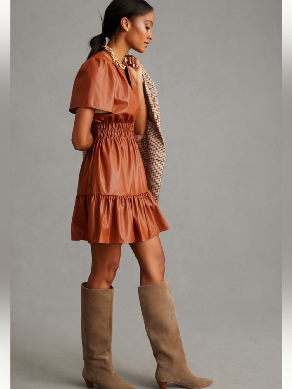 Anthropologie Light Blue Mini Summerset vegan leather Dress nwt size S Blue Only